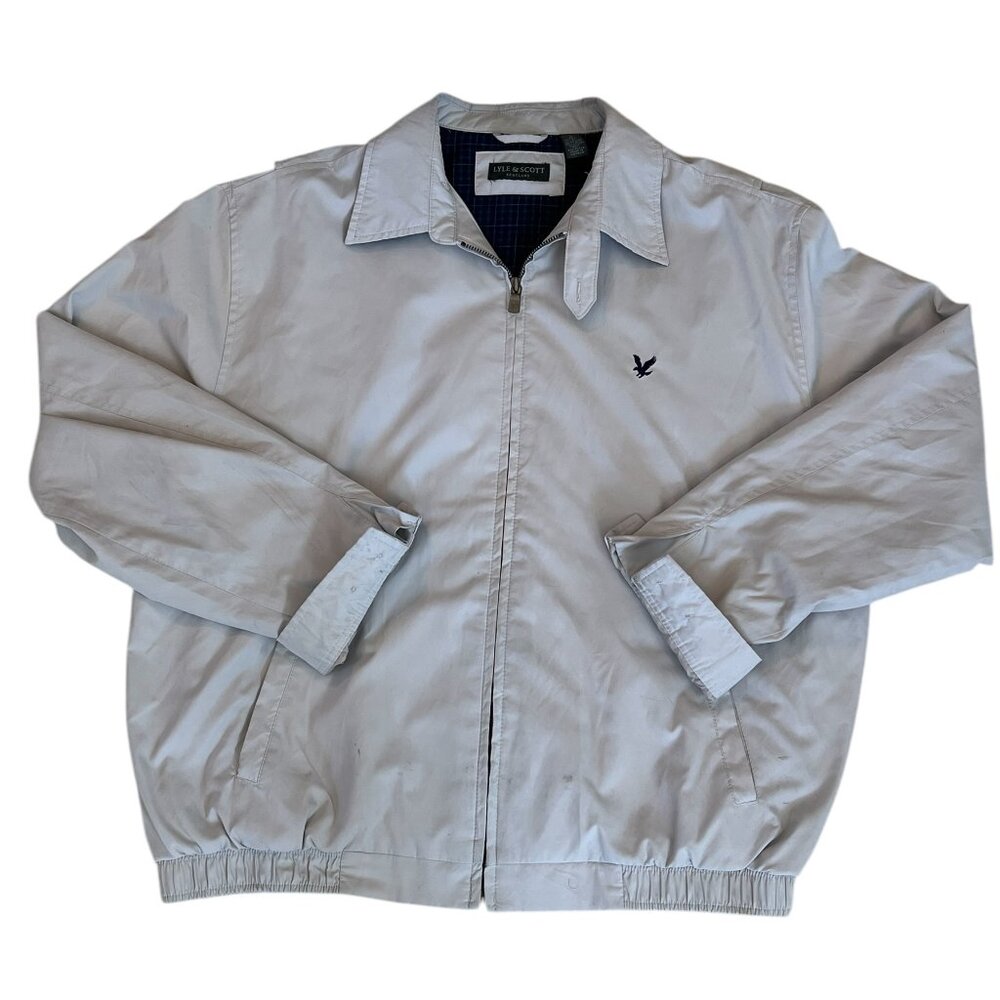 Vintage Lyle & Scott Scotland Jacket Size L Black Label Beige Full Zip Pockets